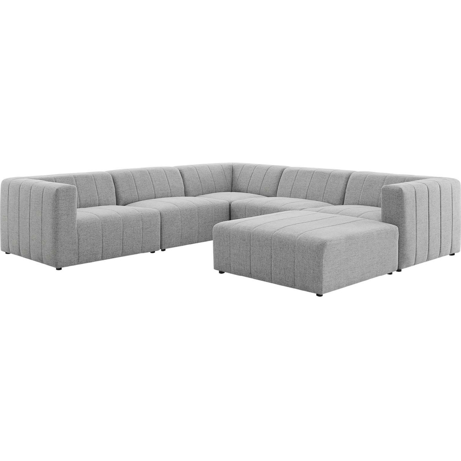 Modway EEI-4533-LGR Bartlett 6 Piece Sectional Sofa in Channel Tufted ...