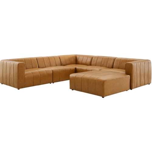 Bartlett 6 Piece Sectional Sofa in Channel Tufted Tan Vegan Leather