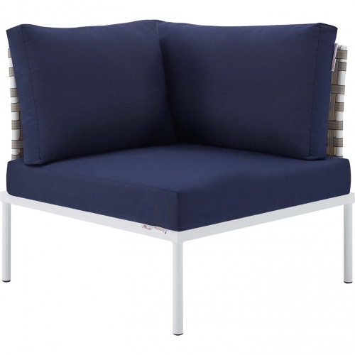 Harmony Outdoor Corner Chair in Tan Weave & Navy Sunbrella &reg;