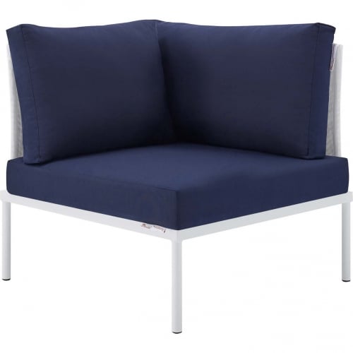 Harmony Outdoor Corner Chair in White Mesh & Navy Fabric