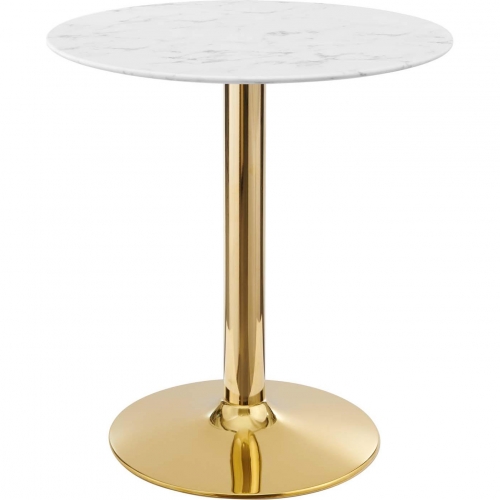 Verne 28" Dining Table in White Marble & Chrome Gold