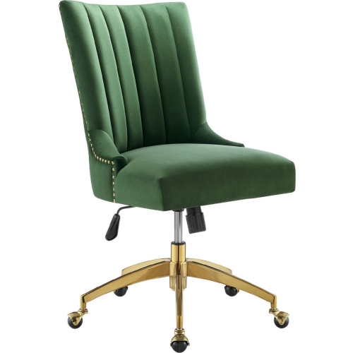 Empower Office Chair in Channel Tufted Emerald Velvet & Gold Legs