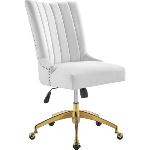 Empower Office Chair in Channel Tufted White Velvet & Gold Legs