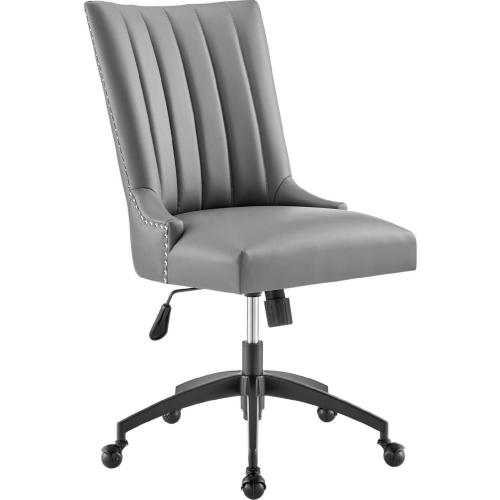 Empower Office Chair in Channel Tufted Gray Vegan Leather & Black Legs