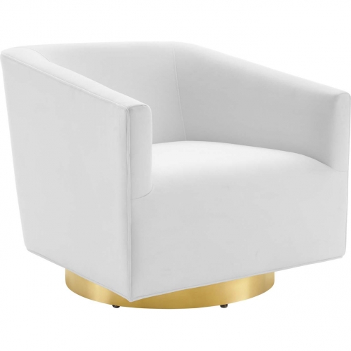 Twist Swivel Accent Swivel Chair in White Velvet & Gold