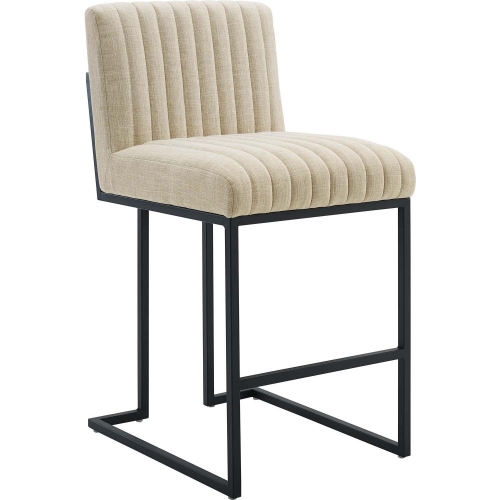 Indulge Counter Stool in Channel Tufted Beige Fabric