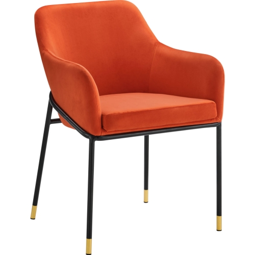 Jovi Dining Arm Chair in Orange Velvet & Black Metal