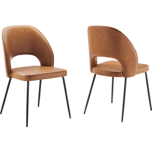 Nico Dining Chair in Tan Vegan Leather & Black Metal (Set of 2)