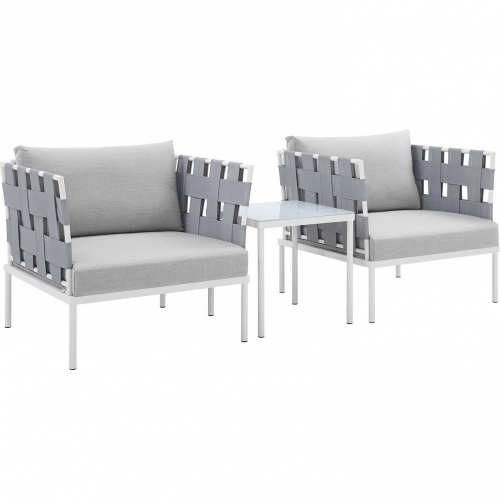 Harmony Outdoor 3 Piece Accent Chair Set in Gray Fabric & Gray Sunbrella