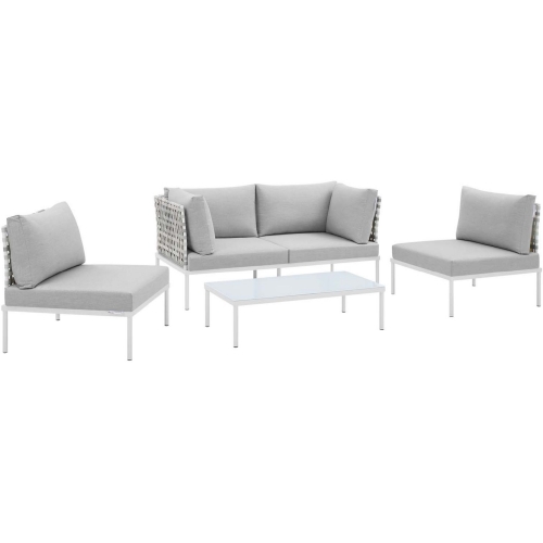 Harmony Outdoor 4 Piece Sofa Set in Taupe Weave & Gray Sunbrella