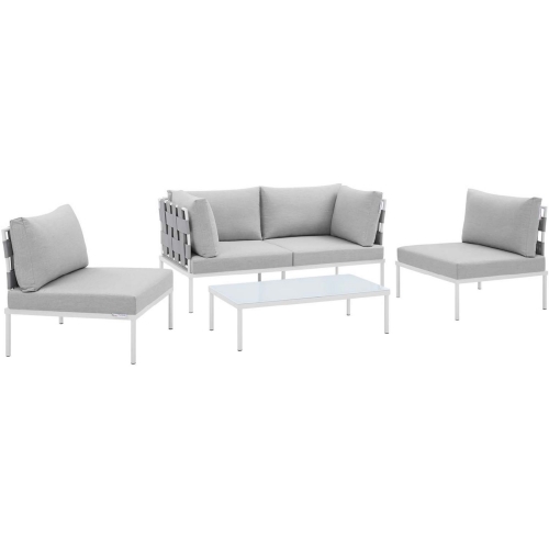 Harmony Outdoor 4 Piece Sofa Set in Gray Fabric & Gray Sunbrella