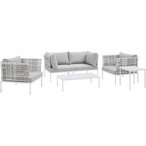 Harmony Outdoor 5 Piece Sofa Set in Taupe Weave & Gray Sunbrella