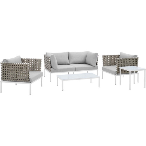 Harmony Outdoor 5 Piece Sofa Set in Tan Weave & Gray Sunbrella