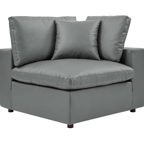 Commix Down Overstuffed Corner Chair in Gray Vegan Leather