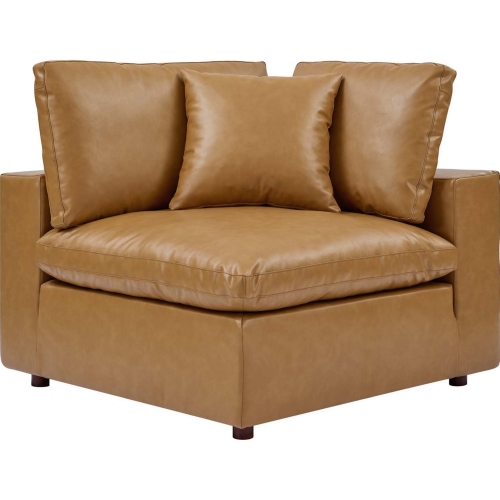 Commix Down Overstuffed Corner Chair in Tan Vegan Leather