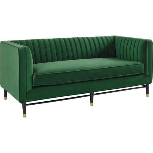 Devote Loveseat in Channel Tufted Emerald Velvet