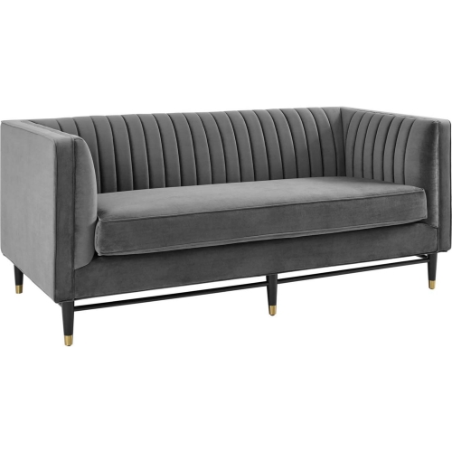 Devote Loveseat in Channel Tufted Gray Velvet