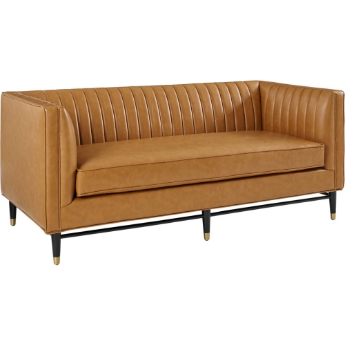 Devote Loveseat in Channel Tufted Tan Vegan Leather