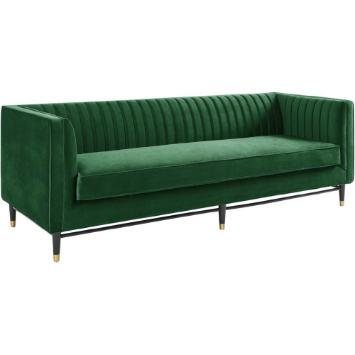 Devote Sofa in Channel Tufted Emerald Velvet