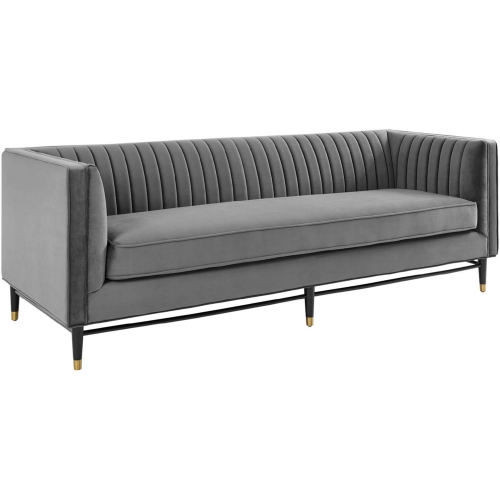 Devote Sofa in Channel Tufted Gray Velvet