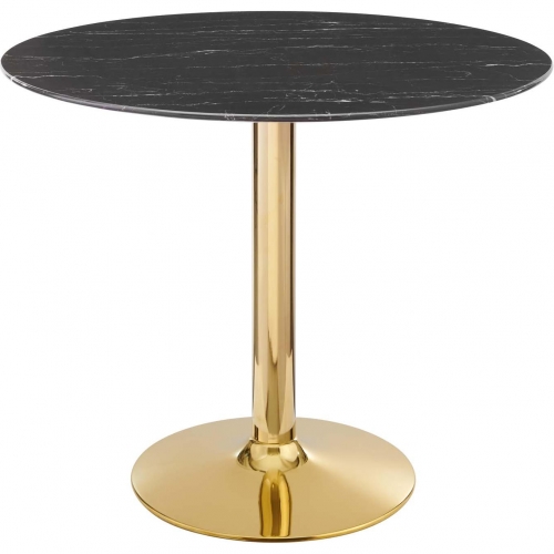 Verne 35" Round Dining Table in Black Faux Marble & Chrome Gold