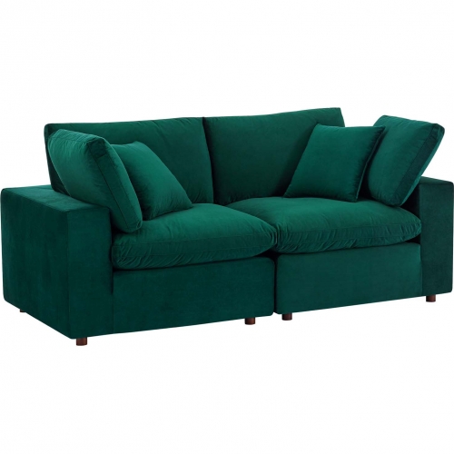 Commix Down Filled Overstuffed Loveseat in Green Performance Velvet