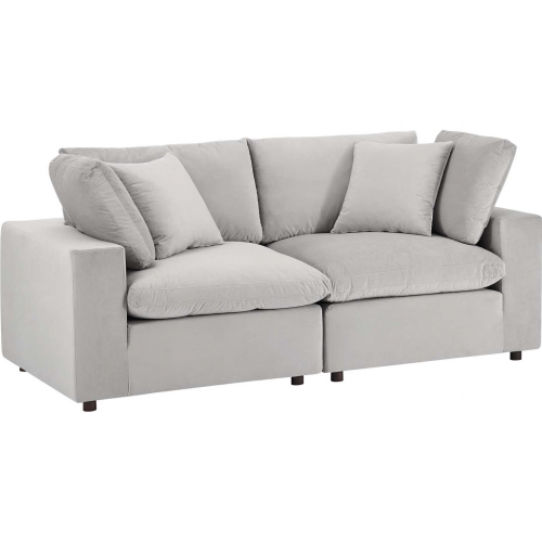 Commix Down Filled Overstuffed Loveseat in Light Gray Performance Velvet