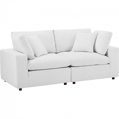 Commix Down Filled Overstuffed Loveseat in White Performance Velvet