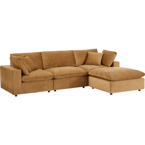 Commix Down Filled Overstuffed 4 Piece Sectional Sofa in Cognac Velvet