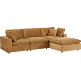 Commix Down Filled Overstuffed 4 Piece Sectional Sofa in Cognac Velvet