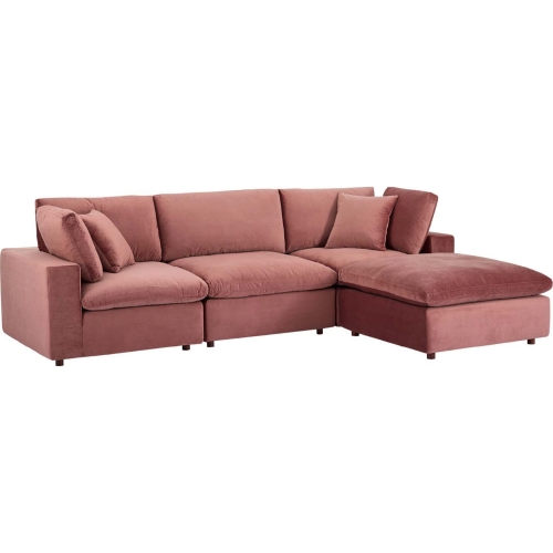 Commix Down Filled Overstuffed 4 Piece Sectional Sofa in Dusty Rose Velvet