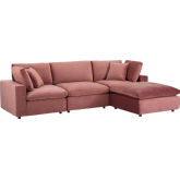 Commix Down Filled Overstuffed 4 Piece Sectional Sofa in Dusty Rose Velvet