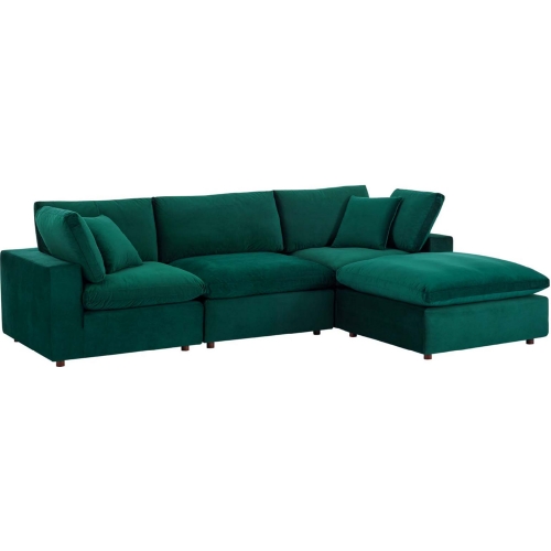 Commix Down Filled Overstuffed 4 Piece Sectional Sofa in Green Velvet