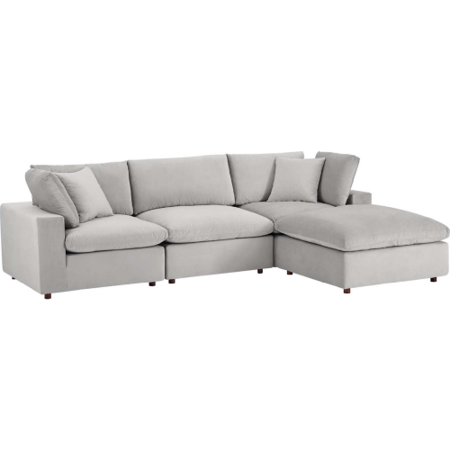 Commix Down Filled Overstuffed 4 Piece Sectional Sofa in Light Gray Velvet