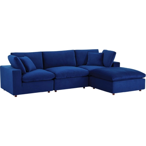 Commix Down Filled Overstuffed 4 Piece Sectional Sofa in Navy Blue Velvet