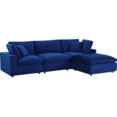 Commix Down Filled Overstuffed 4 Piece Sectional Sofa in Navy Blue Velvet