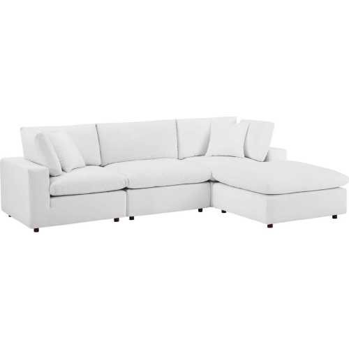 Commix Down Filled Overstuffed 4 Piece Sectional Sofa in White Velvet