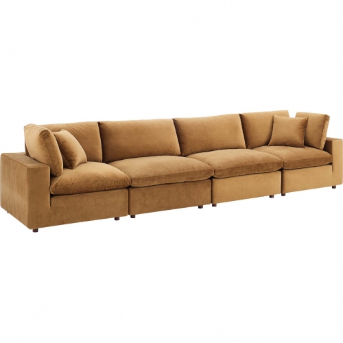 Commix Down Filled Overstuffed 4 Piece Sofa in Cognac Performance Velvet