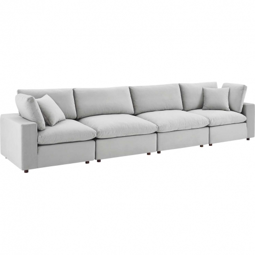 Commix Down Filled Overstuffed 4 Piece Sofa in Light Gray Performance Velvet