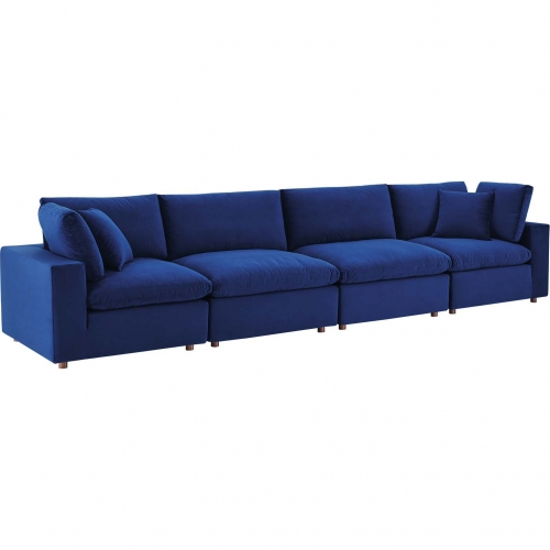 Commix Down Filled Overstuffed 4 Piece Sofa in Navy Blue Performance Velvet