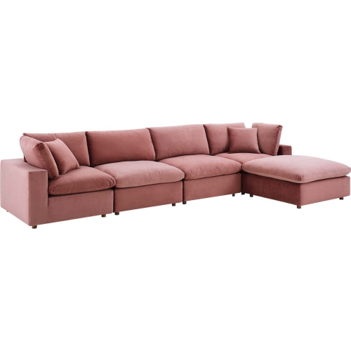 Commix Down Filled Overstuffed 5 Piece Sectional Sofa in Dusty Rose Velvet