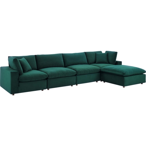 Commix Down Filled Overstuffed 5 Piece Sectional Sofa in Green Velvet