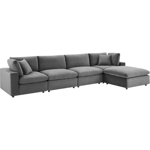 Commix Down Filled Overstuffed 5 Piece Sectional Sofa in Gray Velvet