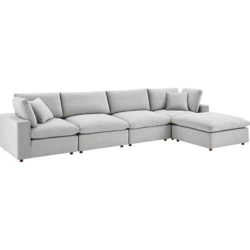 Commix Down Filled Overstuffed 5 Piece Sectional Sofa in Light Gray Velvet