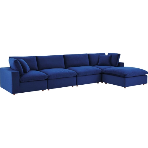 Commix Down Filled Overstuffed 5 Piece Sectional Sofa in Navy Blue Velvet