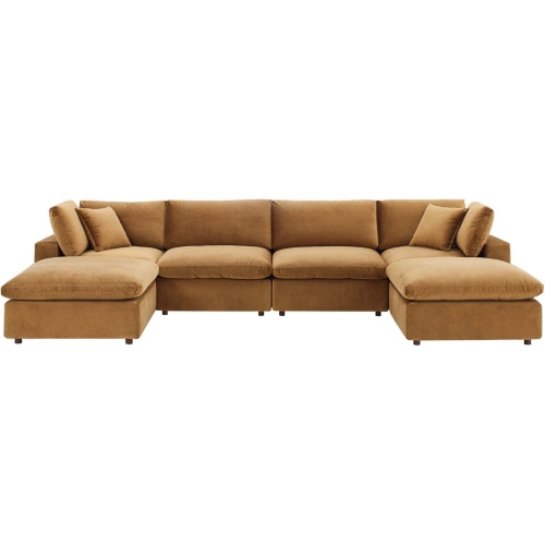 Commix Down Filled Overstuffed 6 Piece Sectional Sofa in Cognac Velvet