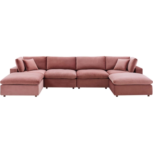 Commix Down Filled Overstuffed 6 Piece Sectional Sofa in Dusty Rose Velvet