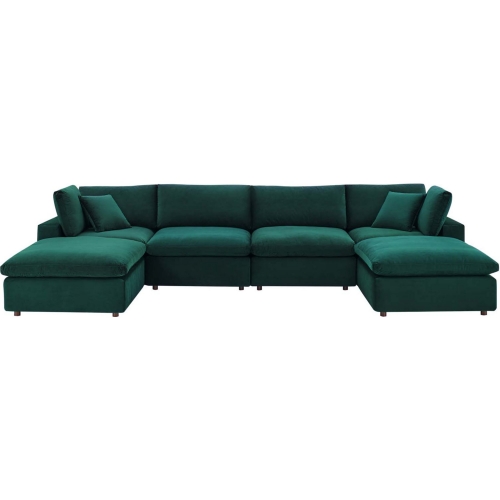 Commix Down Filled Overstuffed 6 Piece Sectional Sofa in Green Velvet