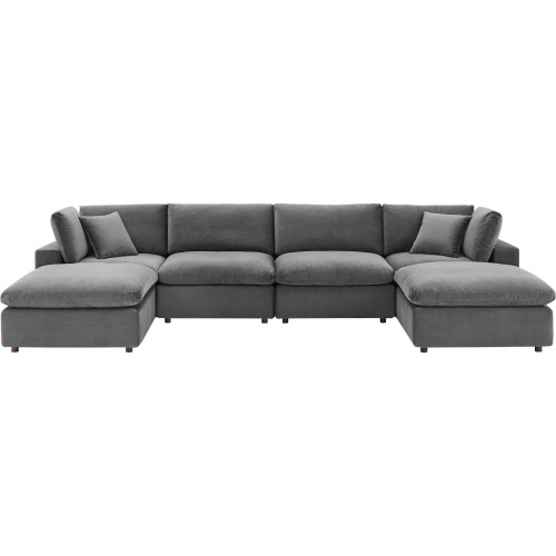 Commix Down Filled Overstuffed 6 Piece Sectional Sofa in Gray Velvet