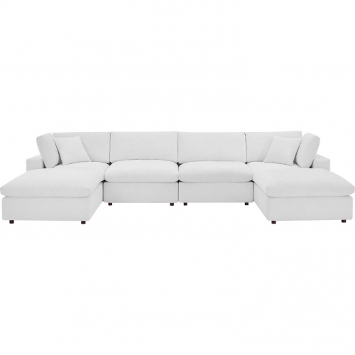 Commix Down Filled Overstuffed 6 Piece Sectional Sofa in White Velvet